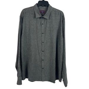 Untuckit Mens Long Sleeve Shirt Gray White Check Linen 2XL READ